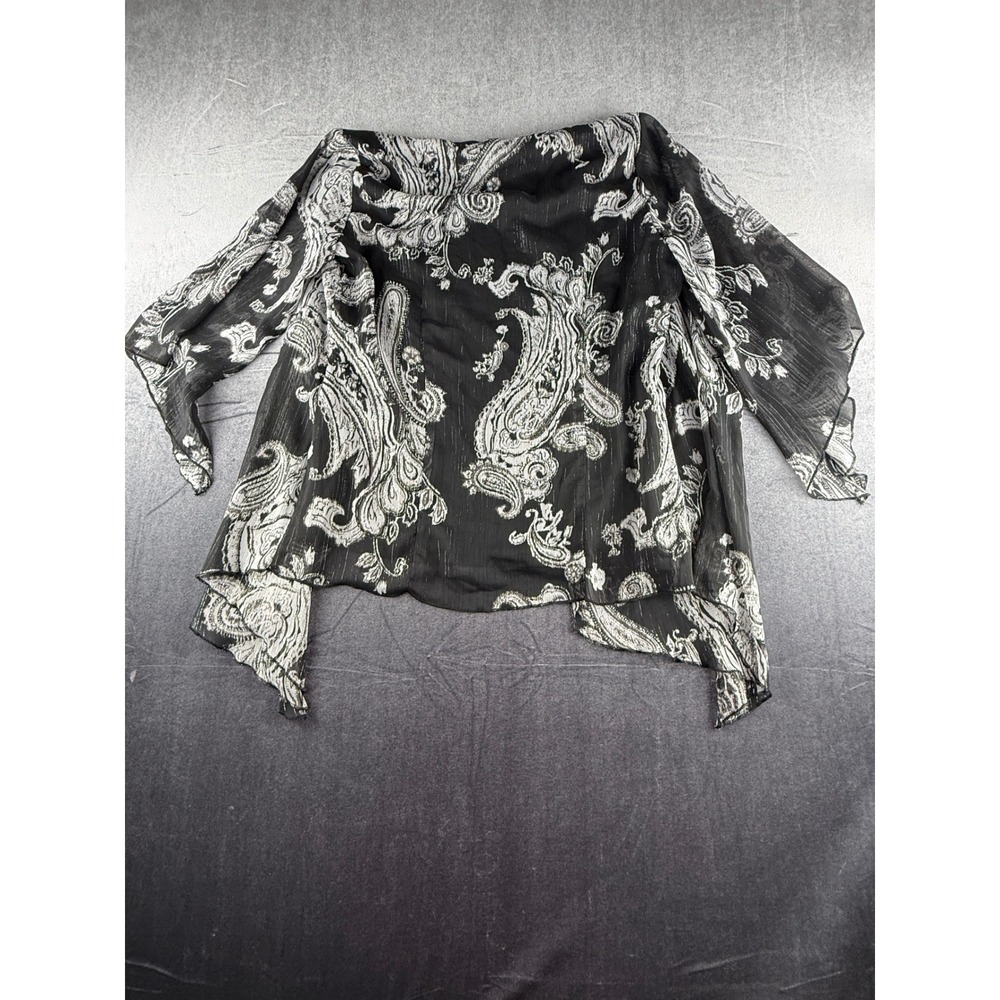 Sara Michelle Women Black White Paisley Metallic Open Front Cardigan Small 9165M - Picture 2 of 7
